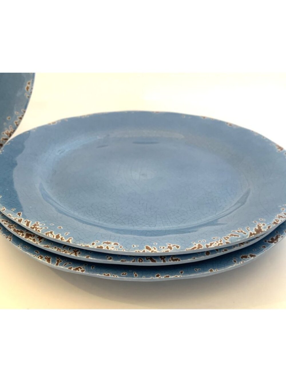 Set of 4 Tommy Bahama Crackle Melamine Salad Plates 9" Blue Aqua Rustic - Picture 5 of 7